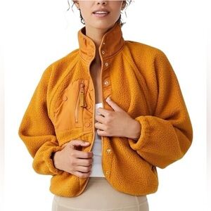 Free People FP Movement Hit the Slopes Fleece Jacket in Russet Orange S